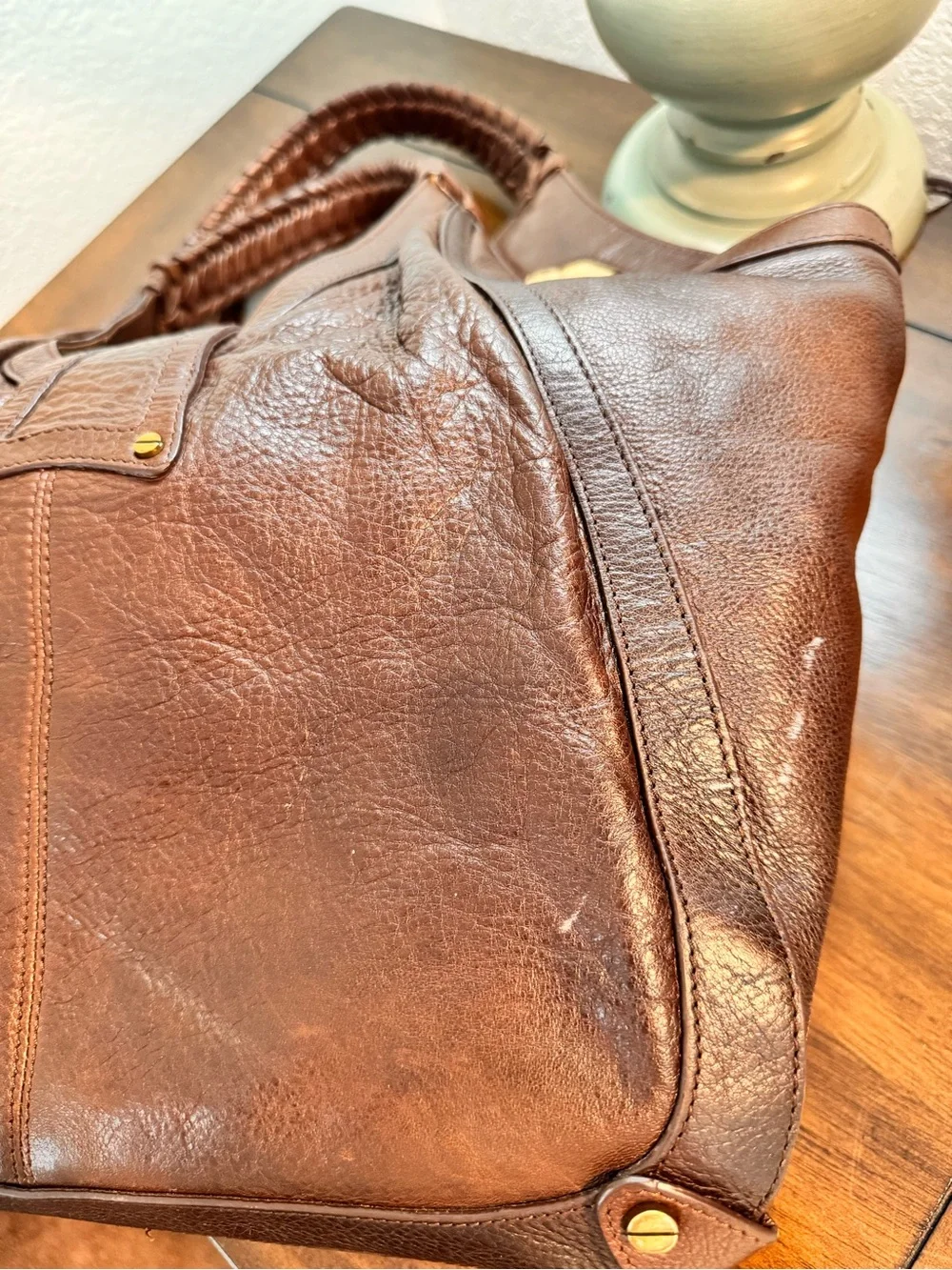 Elliott Lucca Warm Cognac Leather Braided-Handle Tote